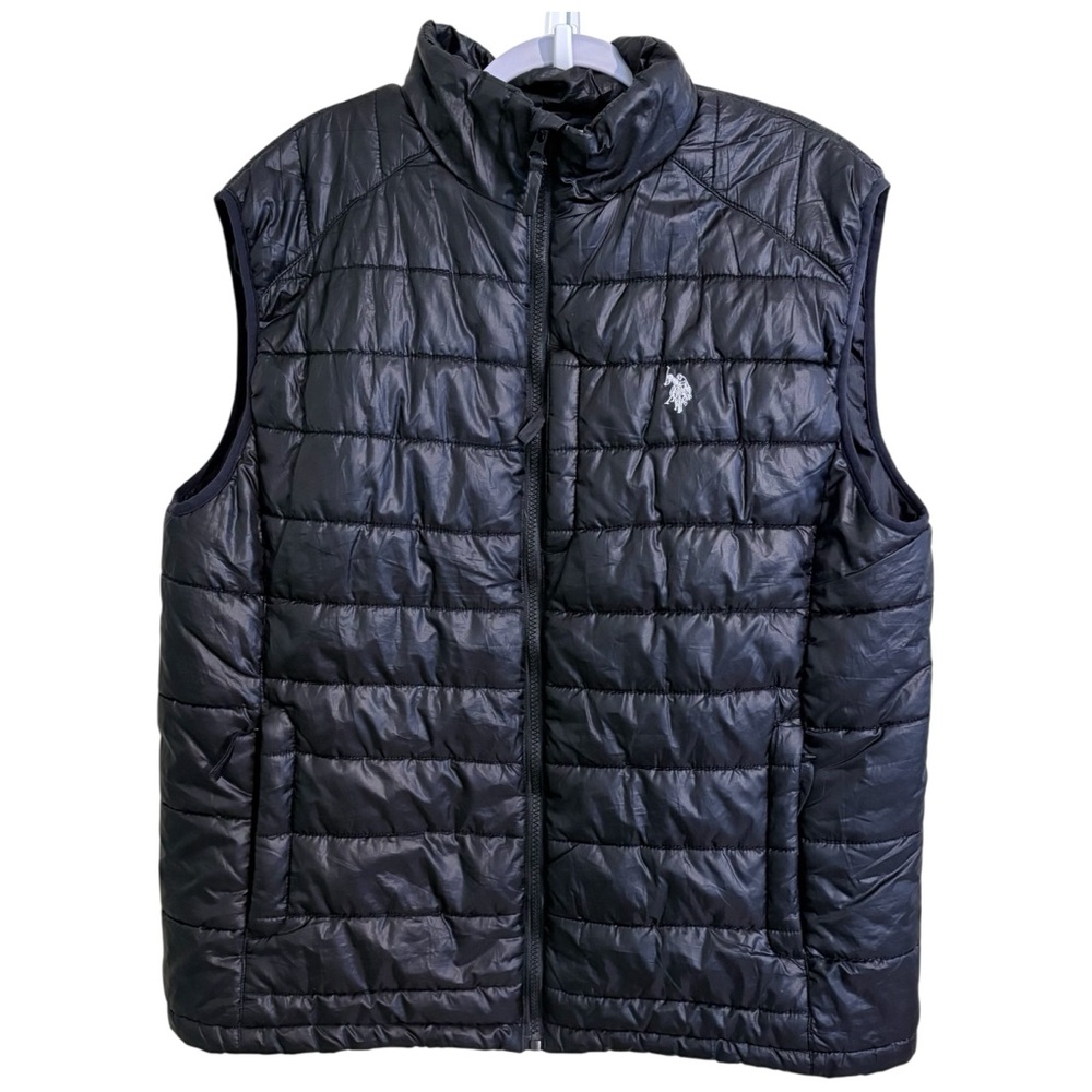 US Polo Men’s Packable Lightweight Puffer Vest Black Large Lined With 3 Pockets